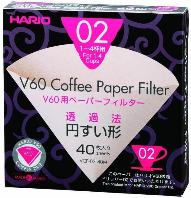 Hario V60 paper filters 02 dripper 40 sheets unbleached